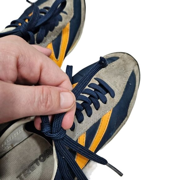 Tretorn Rawlins‎ 2 Retro Sneakers US 4.5 Leather Textile Blue Orange Suede Trim - Picture 11 of 12